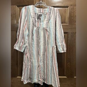Knox Rose Women’s Striped Tunic Linen Blend Long Sleeve Dress, Size Large, NWT